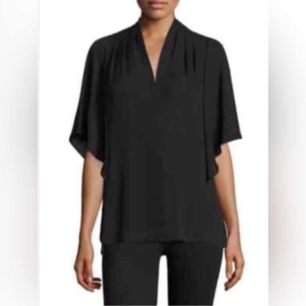 Kobi Halperin Silk Black Blouse with flutter Sleeves Size XL - Picture 11 of 11